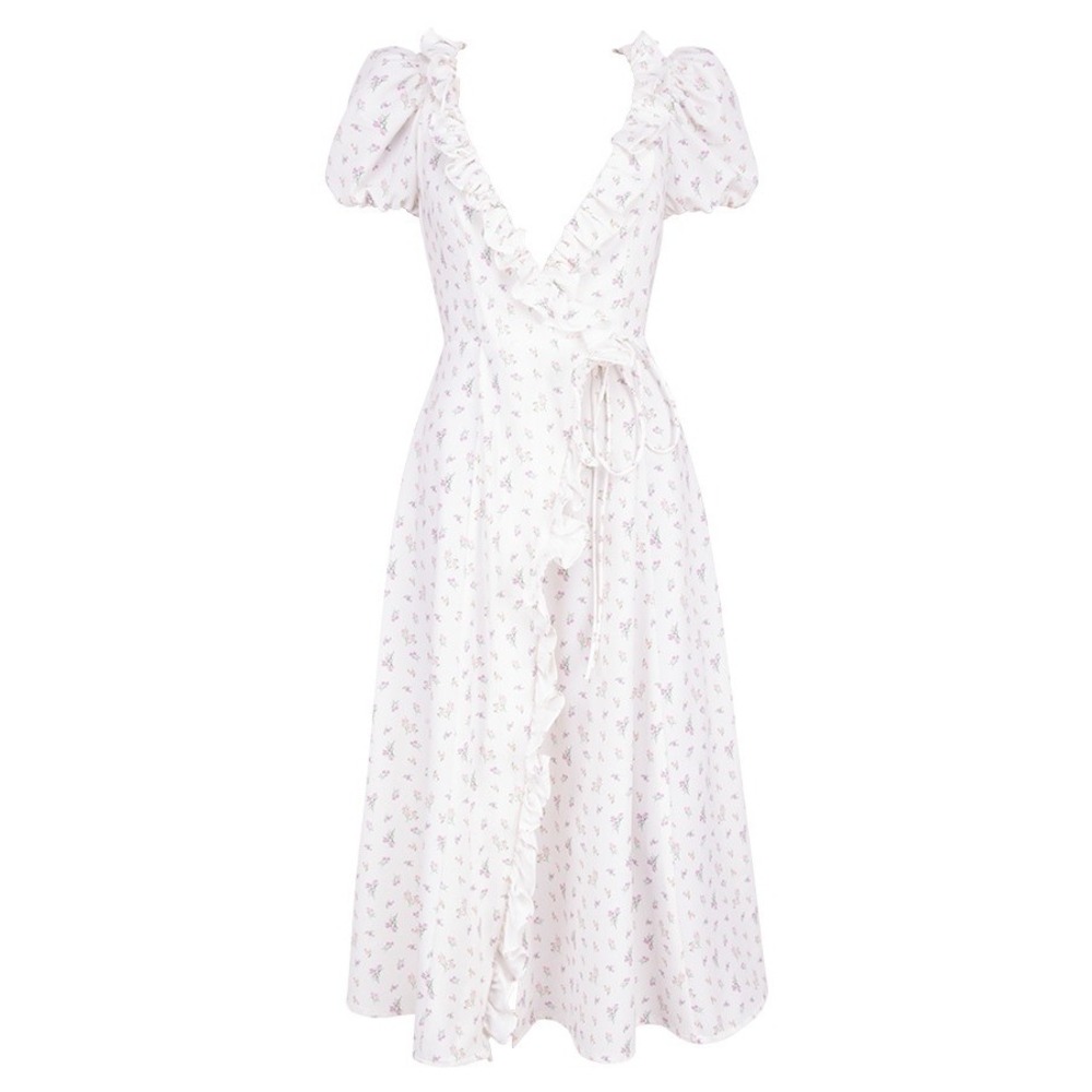 House of CB LINA Floral Wrap Midi Sundress White XS Cottage - Picture 4 of 10